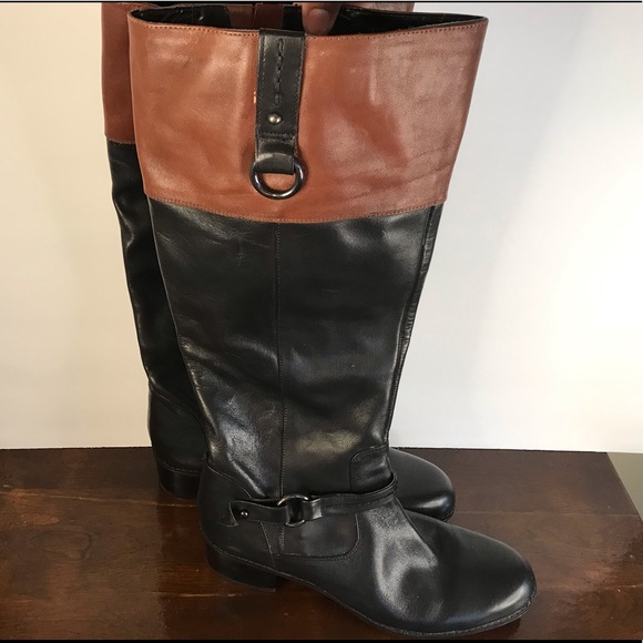 Bandolino Black and Brown Leather Riding Boots - Picture 1 of 11